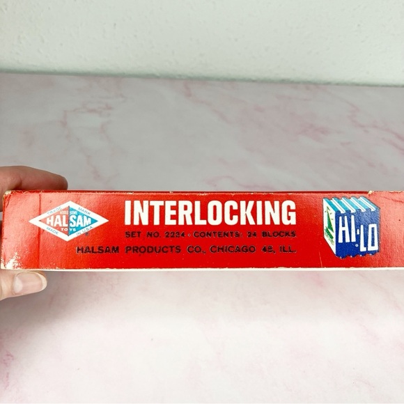 Vintage Halsam wooden block set 24 in original box interlocking hi-lo blocks - Picture 9 of 11